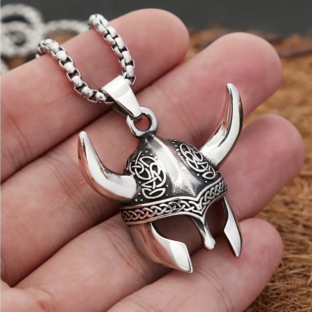 Viking Helmet Pendant Necklace - Picture 1 of 6